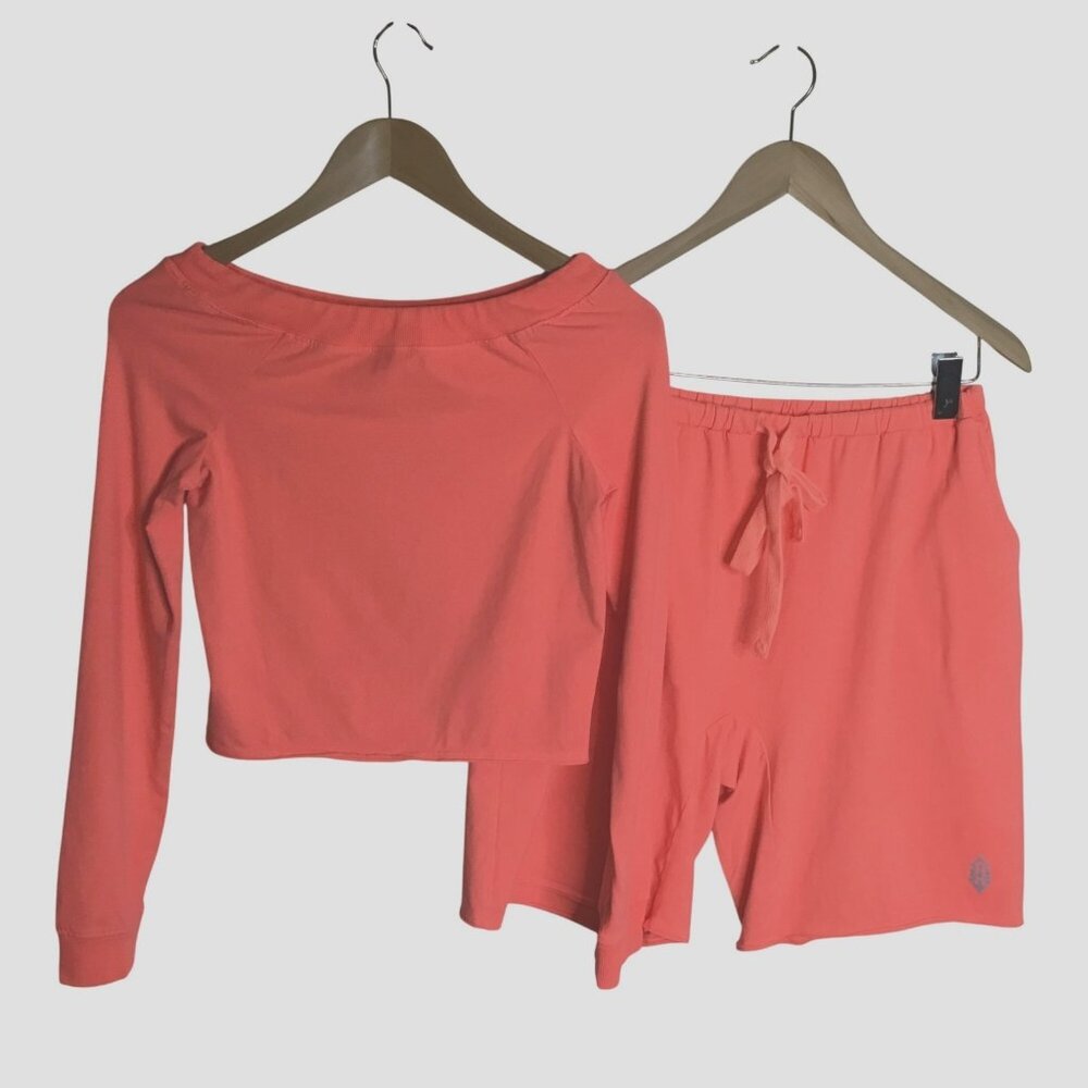 Free People Movement Hot Shot Easy Set Orange NWOT Size M Cropped Top Shorts